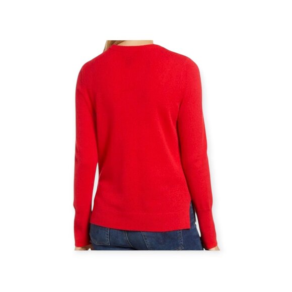 NWT $98 Halogen Red Bloom 100% Cashmere Knit Red V-Neck Sweater - Size L - Picture 4 of 5